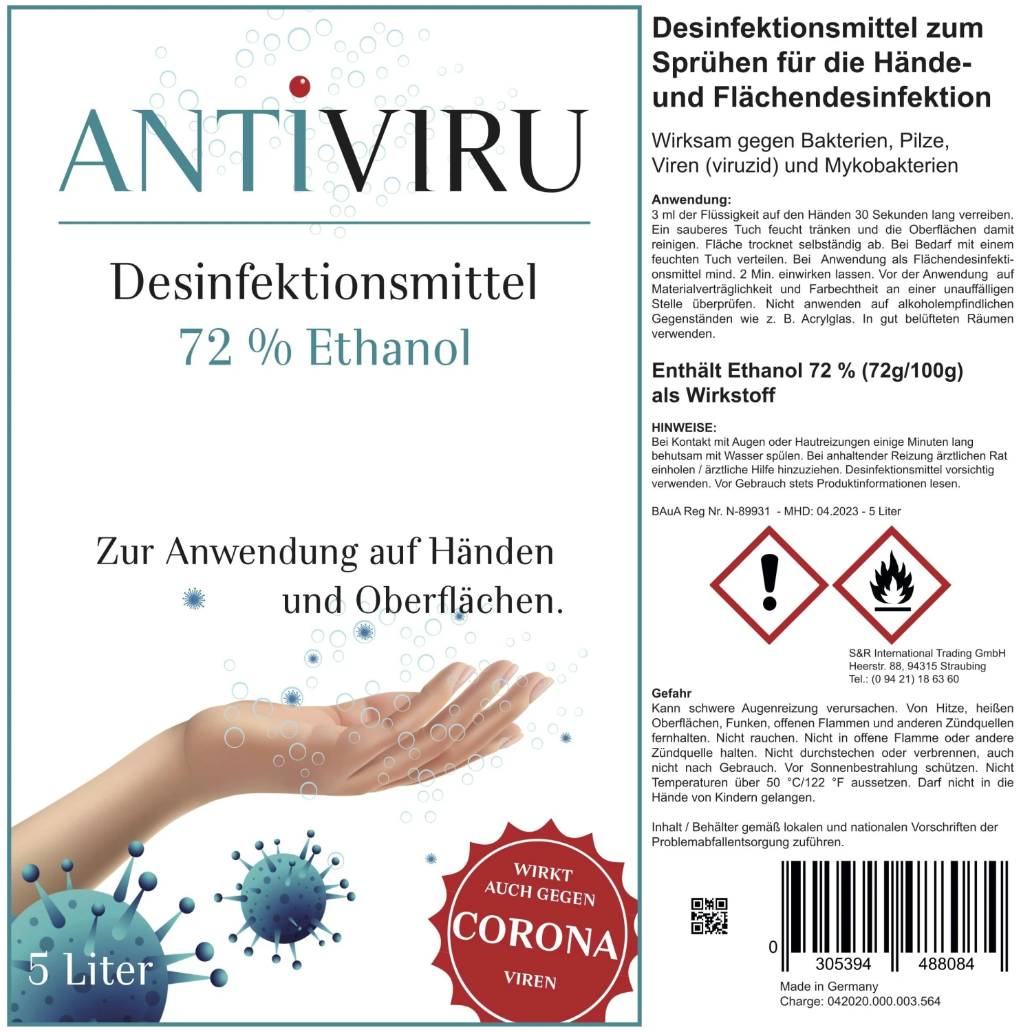 ANTiVIRU | Desinfektionsmittel 5L Kanister | Handdesinfektion & Flächendesinfektion | Viruzid | Anwendungsfertig 7 ANTiVIRU | Desinfektionsmittel 5L Kanister | Handdesinfektion & Flächendesinfektion | Viruzid | Anwendungsfertig – Bild 6