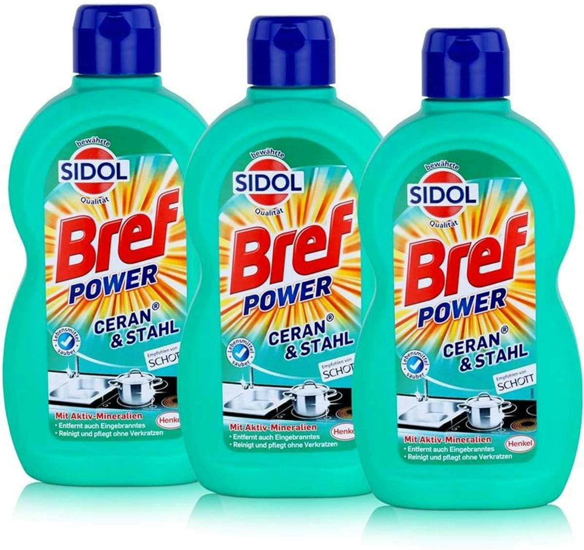 Bref Sidol Ceran & Stahl Reiniger Entfernt Eingebranntes 4x500ml Sauberkeit 4 Bref Sidol Ceran & Stahl Reiniger Entfernt Eingebranntes 4x500ml Sauberkeit – Bild 2