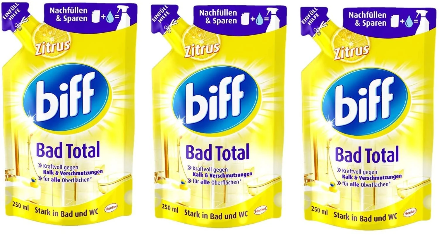 Biff Bad Total Zitrus Badreiniger Bad Reiniger Badezimmer 12x250 Ml Nachfüllpack 4 Biff Bad Total Zitrus Badreiniger Bad Reiniger Badezimmer 12x250 Ml Nachfüllpack – Bild 2